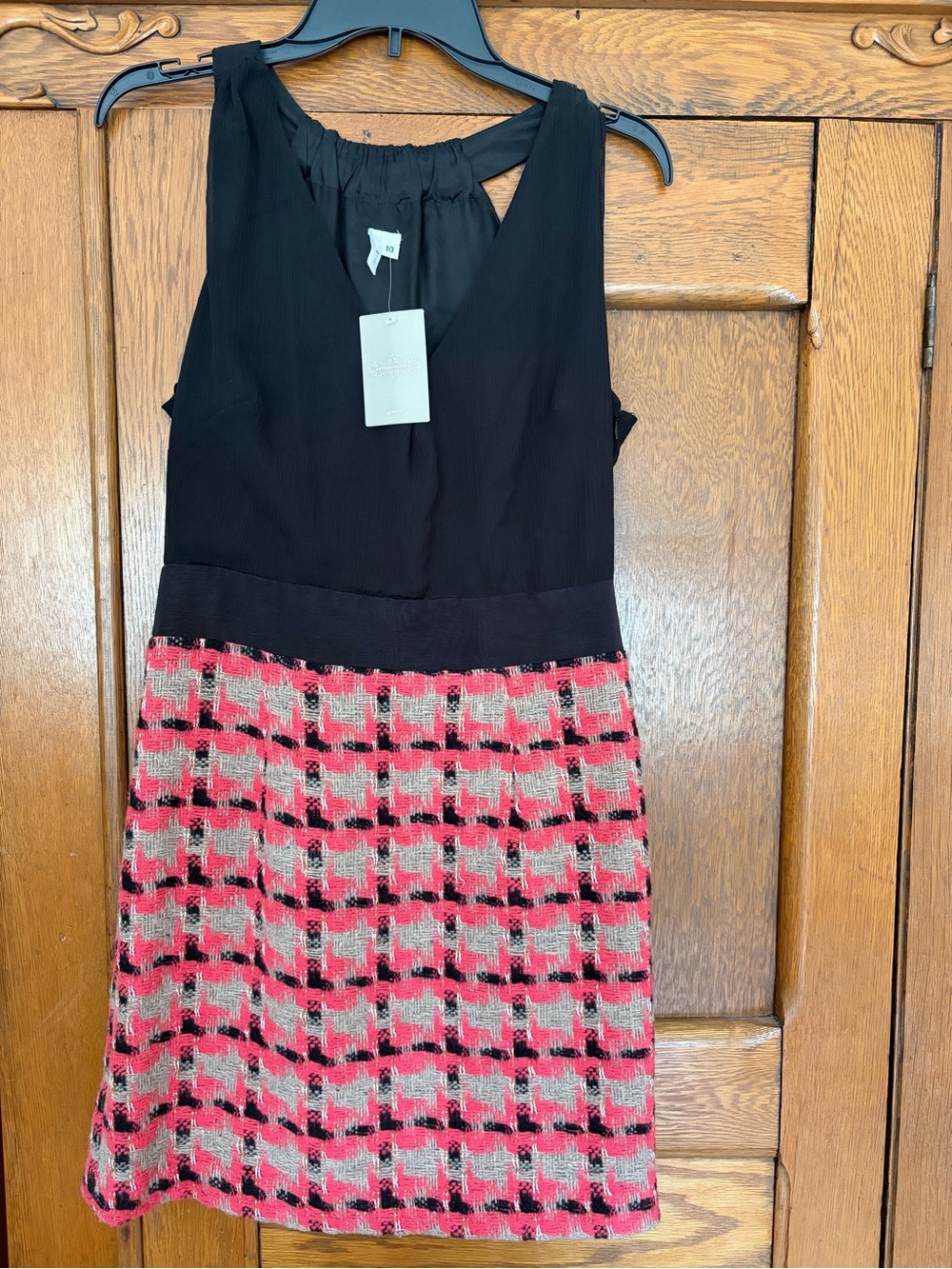 Anthropologie Black Top Pink and Gray Tweed Skirt Sleeveless Dress